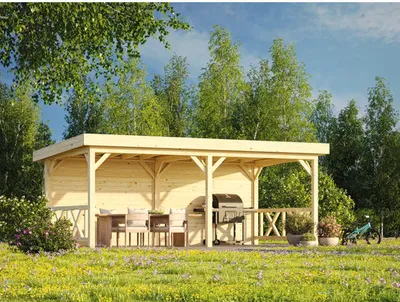 Produktbild von Pavillon Palmako Lenna 16,6 m² Set 308 inkl. Rückwand und Geländer 588 x 300 cm natur