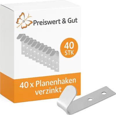Produktbild von 40x Planenhaken Netzhaken Spannhaken – verzinkter Stahl, Haken für Anhänger, Netze, Planenbefestigung – 70 mm lang