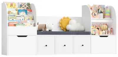 Produktbild von Kinderregal mit Sitzbank Weiß 180,5 x 35,2 x 80 cm