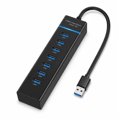 Produktbild von 7-Port USB 3.0 Hub – USB Verteiler mit 7 Anschlüssen, bis 5 Gbit/s Datenübertragung,OTG Plug & Play für PC, Laptop, Mac & Notebook