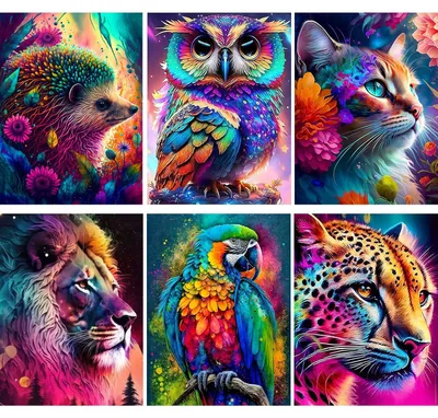 Immagine prodotto di Set per Diamond Painting, 6 pezzi, con motivi di animali, per adulti, kit per hobby creativi