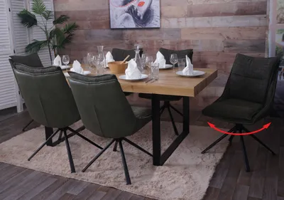 Produktbild von 6er-Set Esszimmerstuhl MCW-N71, Küchenstuhl, drehbar Auto-Return, Stoff/Textil (420g/m²)   grün