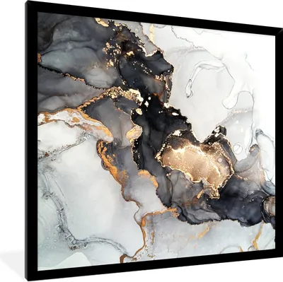 Produktbild von MuchoWow® Gerahmtes Poster Marmor - Schwarz - Weiß - Gold - Luxus - Abstrakt 40x40 cm - Poster mit Schwarzem Bilderrahmen Wandposter Rahmen Foto Bilder - Mit Rahmen - Wanddekoration Schlafzimmer