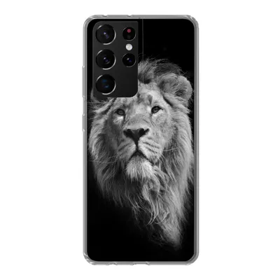 Produktbild von MuchoWow® Handyhülle Schutzhülle Hülle für Samsung Galaxy S21 Ultra Löwe - Porträt - Schwarz - Weiß Silikon Softcase Handy Hülle - Mobiltelefon