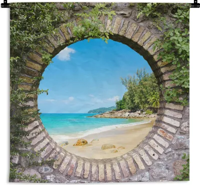 Produktbild von MuchoWow® Wandteppich Wandbehang Strand - Meer - Aussicht - Sommer 90x90 cm Tapisserie Dekoration Wandtuch - Wandaufhänger