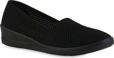 Produktbild von VAN HILL Damen Keilslipper Keilabsatz Bequem Strick Freizeit Slip On Schuhe 841597, Farbe: Schwarz, Größe: 40