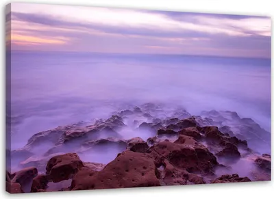 Produktbild von Leinwandbild felsen im nebel 120x80 cm Feeby lila wandbild bereit zum aufhängen