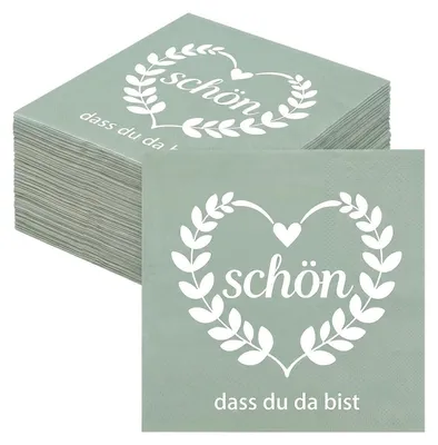 Produktbild von Servietten Geburtstag Salbeigrün Schön Dass Du Da Bist 60 Stück