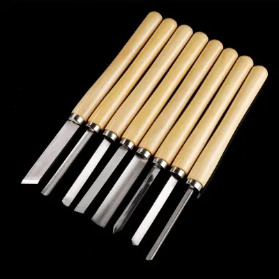 Immagine prodotto di Set di 8 scalpelli - Set di scalpelli per tornitura del legno - Utensili per tornitura - Lavorazione del legno - Resistente - Scalpelli in acciaio inossidabile - Scalpelli per tornitura