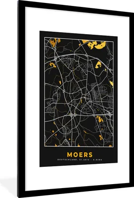 Produktbild von MuchoWow® Gerahmtes Poster Moers - Karte - Stadtplan - Gold - Deutschland 60x90 cm - Poster mit Schwarzem Bilderrahmen Wandposter Rahmen Foto Bilder - Dekoration - Wandposter Wohnzimmer - Hochwertig