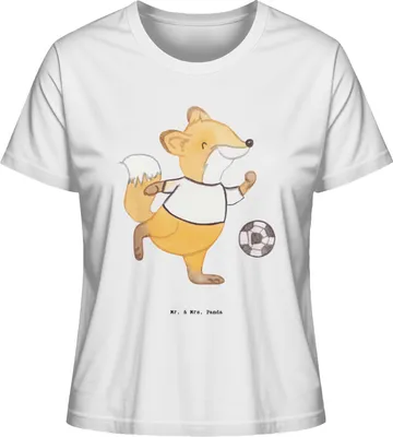 Produktbild von Mr. & Mrs. Panda Shirt Damen Fuchs Fußball spielen Größe S - Weiß - Geschenk, Fußballerin, Oberteil, Bolzplatz, Fußballer, Basic, Kurzarmshirt, Baumwoll T-Shirt, Soccer