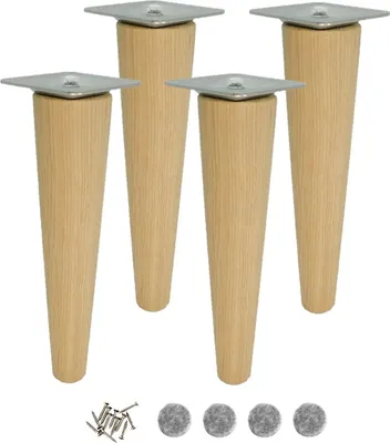 Produktbild von Dauerhafte unbehandelte Eichenn Beine für Möbel 20 cm, ideal für DIY, Sofas, Kommoden - 4er Set mit Montagesatz