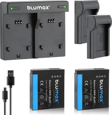 Produktbild von 2x Akku + Lader für Panasonic DMW-BLH7 Lumix DC GX800 GX850 700 mAh (7,2V)