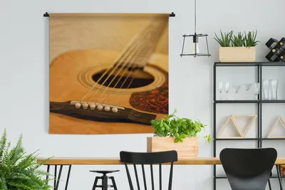 Produktbild von MuchoWow® Wandteppich Wandbehang Gekippte Ansicht einer akustischen Gitarre 150x150 cm Tapisserie Dekoration Wandtuch - Wohnaccessoires - Modernes