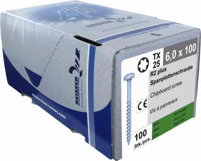 Immagine prodotto di Vite per pannelli truciolari R2 plus, Ø 6,0 x 100, testa bombata, TX, acciaio parzialmente filettato, zincato, passivato blu, conf. per 100 pz
