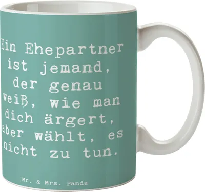 Produktbild von Mr. & Mrs. Panda Becher Spruch Ehepartner Liebe - Meeresbrise - Geschenk, handgemacht, Verständnis, Geschenktasse, Jubiläen, Kaffeebecher, Beziehung, Respekt, Kaffeetasse