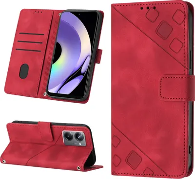 Produktbild von Hülle für Realme 10 Pro Prägung Flip Leder Brieftasche Schutzhülle mit Ständer Rot