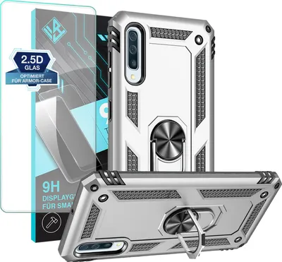 Produktbild von Armor Outdoor Handyhülle für Samsung Galaxy A50 Handy Panzer Case Schutzhülle mit 9H Displayglas Displayschutz Farbe: Silber