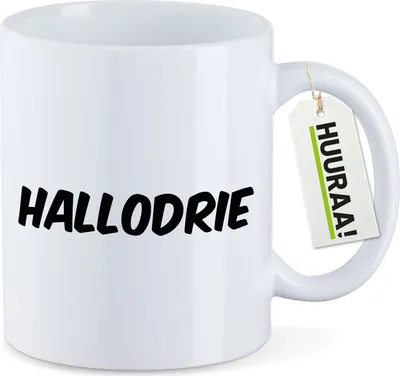Produktbild von Huuraa Kaffeetasse Hallodrie Schriftzug 330ml Weiß Keramik Kaffeebecher Geschenkidee