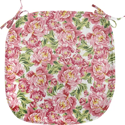 Produktbild von ABAKUHAUS Romantisch Polster für Esszimmerstühle, Vintage Pfingstrose Bouquet, Dekoratives wasserfestes Kissen mit Riemen für Küchensitze, 40 cm x 40 cm, Grün