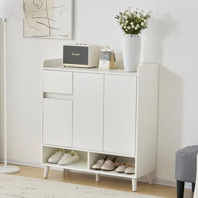 Produktbild von STILVORA Schuhkommode Sideboard Schuhschrank mit verstellbare Einlegeböden,Schuhkipper mit Massivholzbeine,Weiß
