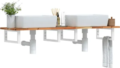 Produktbild von vidaXL Waschbeckenregal Wandmontage Stahl und Akazienholz