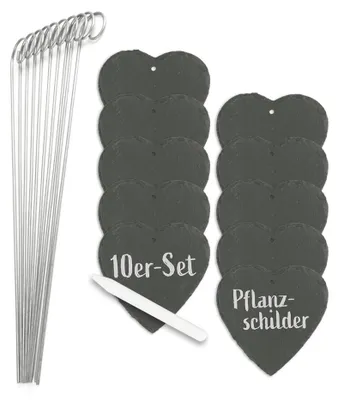 Immagine prodotto di HOBERG - Set di targhette in ardesia per piante: include 10 picchetti da giardino e 10 targhette in ardesia, accessori per il fai-da-te, utensili per lavori di giardinaggio e manutenzione della casa