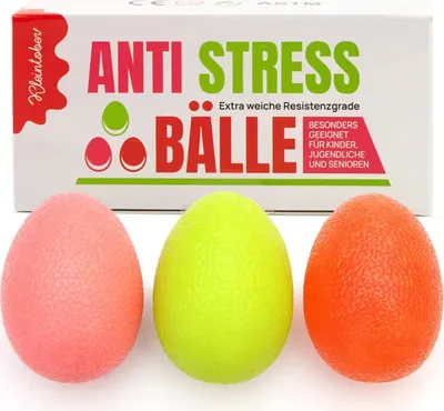 Produktbild von KLEINTOBER Eiförmige Antistressbälle | 3 Stück Griffbälle für Entspannung, als Fingertrainer und für die Motorik, verschiedene Härtegrade | Anti-Stress-Ball