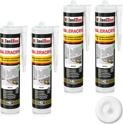 Produktbild von Isolbau Maleracryl 4 x 300 ml Weiß - Plastoelastischer Acryl-Dichtstoff zum Abdichten von Fugen im Innen- & Außenbereich - Kartusche