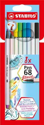 Obrázek produktu pro Prémiové plstěné pero se štětečkem pro různou šířku čáry - STABILO Pen 68 brush - balení 8 kusů - s 8 různými barvami