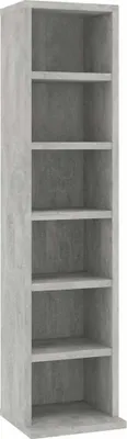 A tall, narrow, empty bookshelf with multiple shelves.