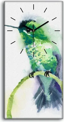 Produktbild von Wandbild Leinwand Bilder mit Uhr 30x60 Kunst Aquarell Grüner Vogel Kolibri - schwarze Hände