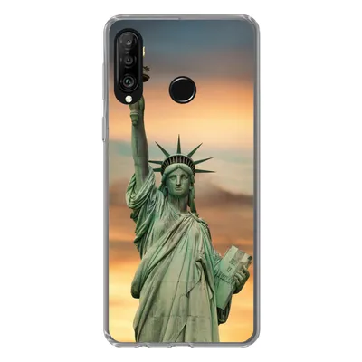 Produktbild von MuchoWow® Handyhülle Schutzhülle Hülle für Huawei P30 Lite New York - Freiheitsstatue - Sonnenuntergang Silikon Softcase Handy Hülle - Handyhülle