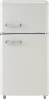 Produktbild von Merax Table Top Kühlschrank Retro Kühl-/Gefrierkombination BCD-100C, Metall Türgriff, verstellebare Ablage und Füße, Doppeltür und LED-Beleuchtung, 72 L, freistehend, Weiß