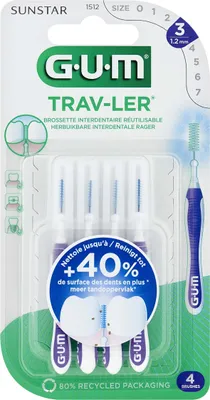 Zdjęcie produktu dla Sunstar GUM Trav-Ler, Szczoteczka międzyzębowa 1,2 mm 1512, 4 sztuki