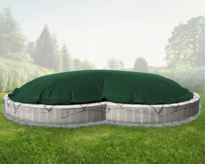 Produktbild von AirDeluxe® Aufblasbare achtform Poolabdeckung (Grün RAL6005, 6,50m x 4,20m) MIT elektr. Luftpumpe, Poolplane aus LKW Plane 680 g/m² (1360g/m²) - stabile Winter Abdeckung