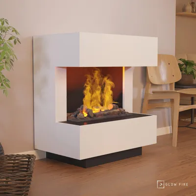 Produktbild von GLOW FIRE Elektrokamin 'Kleist' | Wasserdampf Kamin mit OMC 600 inkl. Holz in weiß | HxBxT: 80x90x50 cm