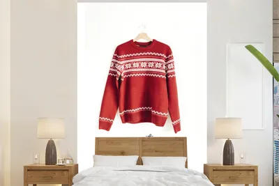 Produktbild von MuchoWow® Fototapete für Wohnzimmer oder Schlafzimmer Wandtapete Vinyl Motivtapete Winter - Pullover - Weihnachten - 225x350 cm - Schlafzimmer tapete
