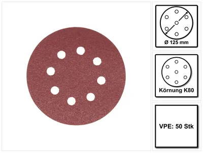 Image de Makita Disque abrasif velcro 125mm K80 pour DBO BO DCW DWE GEX PEX SXE BOS - 50 pcs. (P-43642)