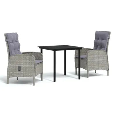 Immagine prodotto di vidaXL Set da pranzo da giardino 3 pezzi con cuscini, grigio e nero