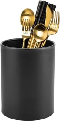 Image de Support pour ustensiles de cuisine - Récipient à ustensiles - Support pour appareils de cuisine - Dimensions : 3,94 x 5,12 pouces - Support noir