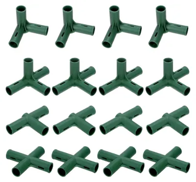 Produktbild von 16 Stück 19mm Gewächshausrahmen-Verbindungsstücke, 4 Arten Rohrverbindung für Weinlaube/Sonnenschutzschuppen/Gartenpflanzenstützen, Gewächshauszubehör
