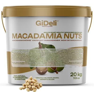 Image de Noix de macadamia concassées, 20 kg. Noix de macadamia non salées, crues, idéal pour les mueslis, la pâtisserie, etc. (Marque : GiDeli)
