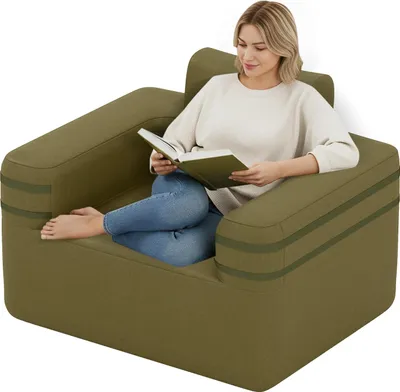 Produktbild von GOPLUS aufblasbares Sofa, Luftsofa mit integrierter Luftpumpe, 3 Düsen & Tasche, tragbarer Campingstuhl für Innen & Außen, bis 150 kg 103 x 83 x 78 cm