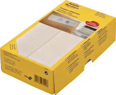 Zdjęcie produktu dla Avery Zweckform - Etykiety samoprzylepne do frankowania, trwałe - białe - 163 x 43 mm 500 etykiet (250 arkuszy x 2) (3440)