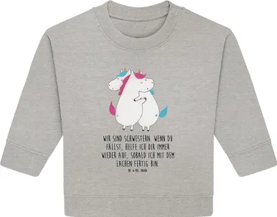 Produktbild von Mr. & Mrs. Panda Organic Baby Pullover Einhörner Umarmen 12. - 18. Monat - Heather Grey - Geschenk, Liebe, Familie, Einhorn, Unicorn, Freundin, Bullover, Schwestern