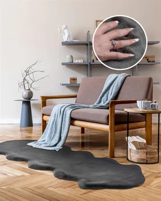 Produktbild von Qiyano Teppich für Wohnzimmer Hochflor super weich Fellimitat kuschelig anthrazit, 60 x 180 cm Sheepskin