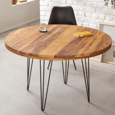 Produktbild von Moderner Esstisch KARA 120cm rund natural Palisander Metallbeine