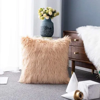 Productafbeelding van SnelShoppen - Luxe Imitatiebont Kussenhoes 45x45 cm - Zachte Pluche Decoratieve Kussensloop voor Bank en Slaapbank - Kaki - Perfect voor Woonkamer en