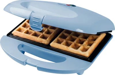 Produktbild von Bestron Brüsseler Waffeleisen im Retro Design, Waffelmaker für 2 belgische Waffeln, mit Antihaftbeschichtung & Backampel, 700 W, Farbe: Blau